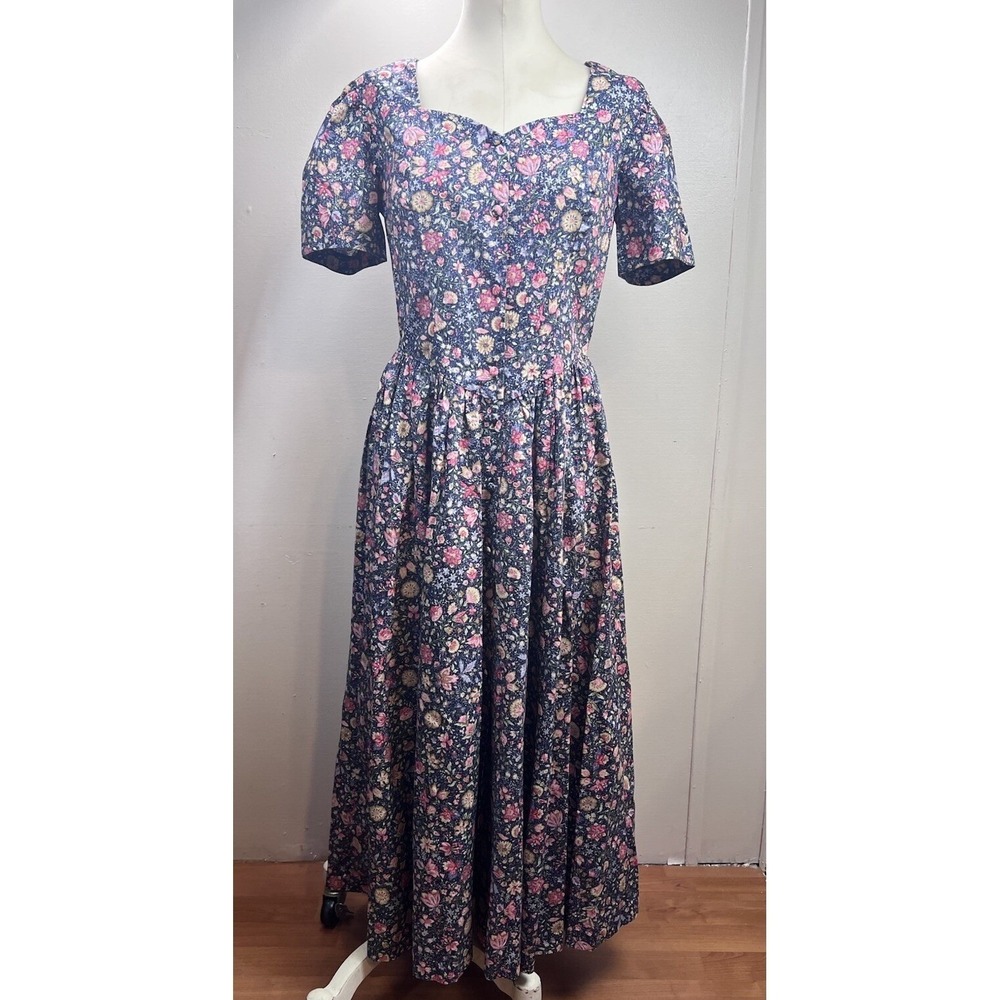 Laura‎ Ashley Floral Maxi Dress Cottagecore Puff Sleeve Vintage UK12 USA8